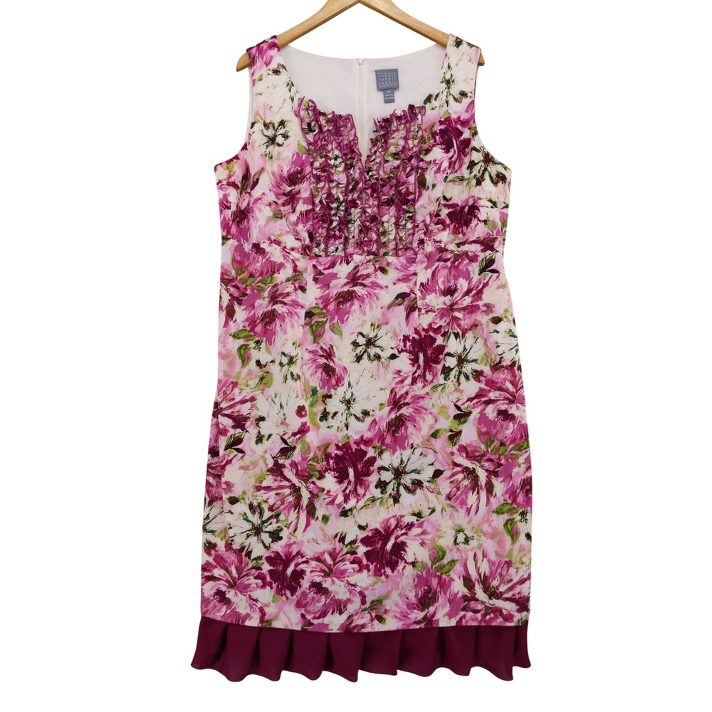 Rabbit Rabbit Rabbit Women 16W‎ Pink Floral Ruffle V-Neck Sheath Dress